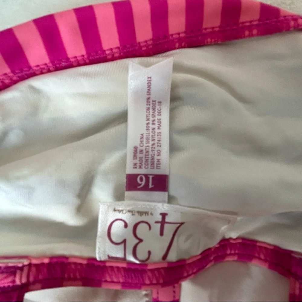 Matilda Jane 435 Blue White Pink Stripes‎ Swim Top Big Girls 16 Youth size